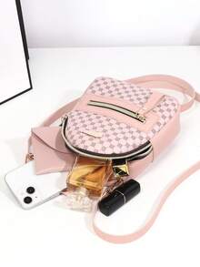 Adjustable Strap Girl's Work Backpack, Zipper Commuter Purse - Pink Shoulder Bag - Pink - View 9