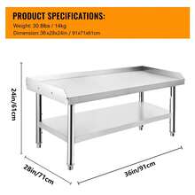 Danolapsi Stainless Stee Grill Stand Table 36"X28"X24" ,1000 Lbs Top Shelf Capacity, 220 Lbs Bottom Shelf Adjustable Legs With 2" Edge Baffle For Hotels,Homes,Commercial Kitchens - Silver - View 3