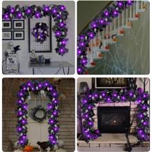 1 件 20 LED 万圣节恐怖氛围秋季黑色枫叶藤蔓灯带 6 个骷髅电池供电悬挂 DIY 装饰灯适用于家庭室内和室外万圣节派对节日客厅壁炉楼梯庭院装饰 (DIY) 万圣节装饰灯家居装饰派对装饰万圣节装饰房间装饰万圣节花园装饰礼物仙女 - 紫色 - 查看 8