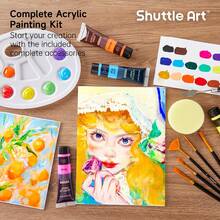 Art 48 Pack Acrylic Paint Set, 30 Colors Acrylic Paint (36ml) With 10 Brushes 5 Canvas 1 Paint Knife 1 Palette 1 Sponge, Complete Set Kids, Adults Painting On Canvas Rocks Wood Ceramic - 1 - 查看 5