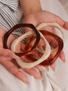 4pcs Elegant Retro Acrylic Round Bangle Bracelets For Women, Simple Design, Suitable For Casual Wear And Occasions - Multicolor - View 3