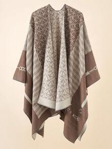 1 件男士围巾披肩，温暖时尚链条几何图案，舒适透气休闲保暖围巾披肩，秋冬 - 彩色 - 查看 8