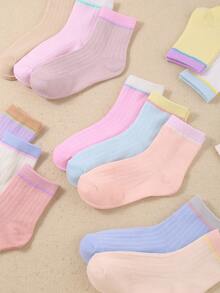 10 Pairs Of Children's Random Macaron Color Matching Mid-Tube Socks For Daily Life And Outdoor Travel. Breathable And Versatile. The Fabric Is Soft And Comfortable. It Is Very Sweat-Absorbent And Deodorizing For The Back-To-School Season.Kids Socks - Multicolor - View 6