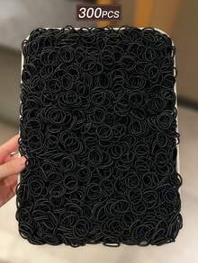 300pcs Black Simple Elastic Hair Ties, Sweet & Cute Style, High Elasticity Hair Accessories, Women's Hair Decor, Summer Vacation Accessories. Suitable For Daily Casual And Outdoor Wear, Summer Accessory Set, Hair Accessories, Women's Accessories, Back To School Hair Decor., Ponytail Holders, Hair Elastics, Hair Rubber Bands, Hair Rope ,Gym Sport Outfit Head Accessories Elastic Band Scrunchies - Black - View 2