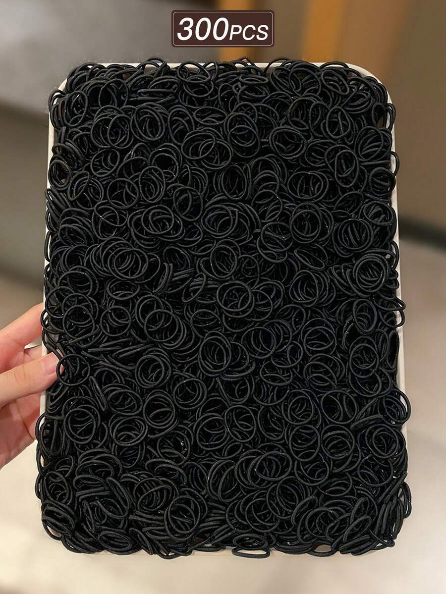 300pcs Black Simple Elastic Hair Ties, Sweet & Cute Style, High Elasticity Hair Accessories, Women's Hair Decor, Summer Vacation Accessories. Suitable For Daily Casual And Outdoor Wear, Summer Accessory Set, Hair Accessories, Women's Accessories, Back To School Hair Decor., Ponytail Holders, Hair Elastics, Hair Rubber Bands, Hair Rope ,Gym Sport Outfit Head Accessories Elastic Band Scrunchies
