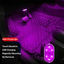 CyberDyer 2 szt. bezprzewodowe oświetlenie wewnętrzne LED do samochodu, 2 kolory oświetlenia wewnętrznego z 6 jasnymi koralikami LED, przenośna, ładowalna przez USB, dotykowa lampka nocna LED do wnętrza samochodu, dekoracja, akcesoria samochodowe, regały, szafki nocne, szafy