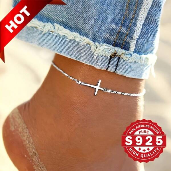 Sterling Silver Minimalist Cross Bracelet - Hypoallergenic, Classic Style, Minimalist Design, Durable, Long-Lasting, Nickel-Free, Lead-Free, Stylish, Versatile, Suitable For Everyday Wear Jewelry For Women And Girls