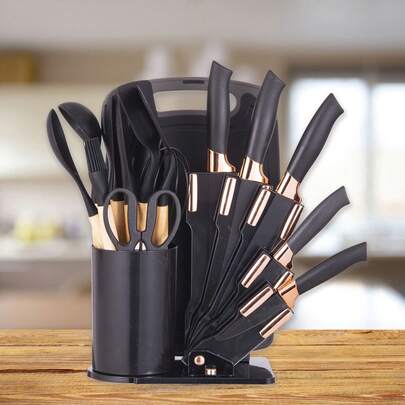 19pcs Kitchen Utensil & Knife Set – Midnight Gold Edition, Luxury Non-Stick Kitchen Utensil Set