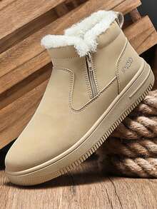 Botas de nieve para hombres, nuevas botas de moda con forro de piel cálido, suela gruesa antideslizante, diseño con cremallera lateral, botas clásicas de media pantorrilla con cuello de piel para senderismo al aire libre, zapatos de trabajo súper cálidos con suela gruesa antideslizante para patinaje sobre hielo, disfruta del mundo nevado, botas de nieve esenciales para hombres en invierno