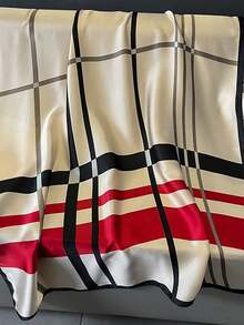 1件女士时尚条纹纯色轻薄围巾，优雅披肩，适合户外和海滩活动搭配连衣裙 - 米色 - 查看 3