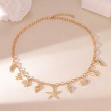 Gold Necklace Women Summer Beach Charm Jewellery Accessories Chain Shell Starfish Conch Turtle Boho Jewelry