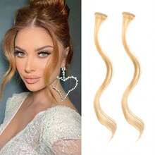 2PCS Synthetic Long Natural False Fringe Bangs Clip In On Front Side Fringe Hair Extension Middle Part Fake Fringe For Women