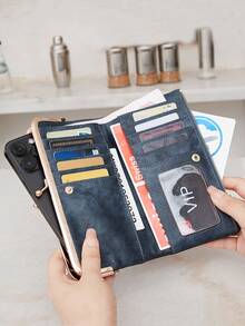 MIYIN Fashion Vintage Bifold Zipper Kiss Lock Wallet Women Wallet With Card Slot ID Window Minimalist PU Leather Long Wallet,For Women, For Daily,For Girls,For Lady,For College Dorm,For School,For College,For Back To School