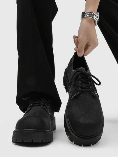 Vintage Round Toe Thick Sole Men's Formal Shoes, Lace-Up British Style Dress Shoes For Men, Party Wedding Fashion Durable Casual Men's Leather Shoes