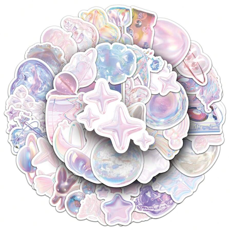 50 piezas Juego de pegatinas estéticas de fantasía coloridas, pegatinas de dibujos animados lindos estilo Ins, pegatinas de cristal Kawaii, pegatinas de vinilo resistentes al agua, adecuadas para sobres, botellas de agua, computadoras, portátiles, teléfonos, equipaje, cuadernos, refrigeradores, etc.