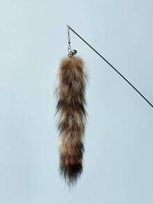 PETSIN 1 件带硅胶手柄的互动猫逗猫棒，可伸缩钓鱼竿式玩具，带真狐狸毛尾巴，条纹图案，无需电池