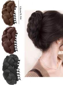 1 szt. damska spinka do włosów z warkoczy z syntetycznych włókien, wysoka spinka do warkoczy z koroną, spinka do baków, puszysty upięty kok, swobodna spinka do włosów z syntetycznych włókien, odpowiednia na każdą porę roku, jesień i zimę, akcesoria do włosów dla kobiet, stroje wakacyjne