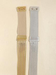 1 件女士简约优雅纯色金色金属双扣松紧腰带，百搭连衣裙、衬衫、夹克秋季、万圣节