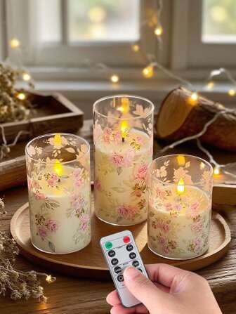 1/3 piezas Luces de vela sin llama con diseño de rosa, luces de vela LED realistas (Diámetro: 3 pulgadas x Altura: 4/5/6 pulgadas), velas con temporizador y control remoto a pilas, adecuadas para decoración del hogar, fiestas, Día de la Madre, Navidad, Halloween, luces de vela realistas, Día de San Valentín, regalo, velas LED, luces de vela falsas, decoración de mesa, decoración de boda