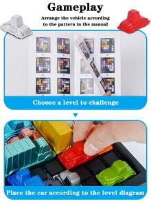 兒童汽車突圍遊戲，解開交通堵塞時間，趕在尖峰時段移走倉庫中的車輛，鍛煉邏輯思維、空間思考和多人互動推理能力的棋盤遊戲，教育玩具，男女兒童禮物，擁有完整證書 - 彩色 - 查看 7