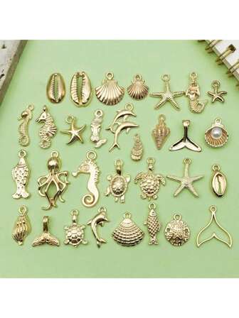 30pcs Mixed KC Golden Sea Ocean Marine Life Starfish Charms For Bulk Summer Jewelry Necklace Earrings Bracelet Making DIY Craft Accessories