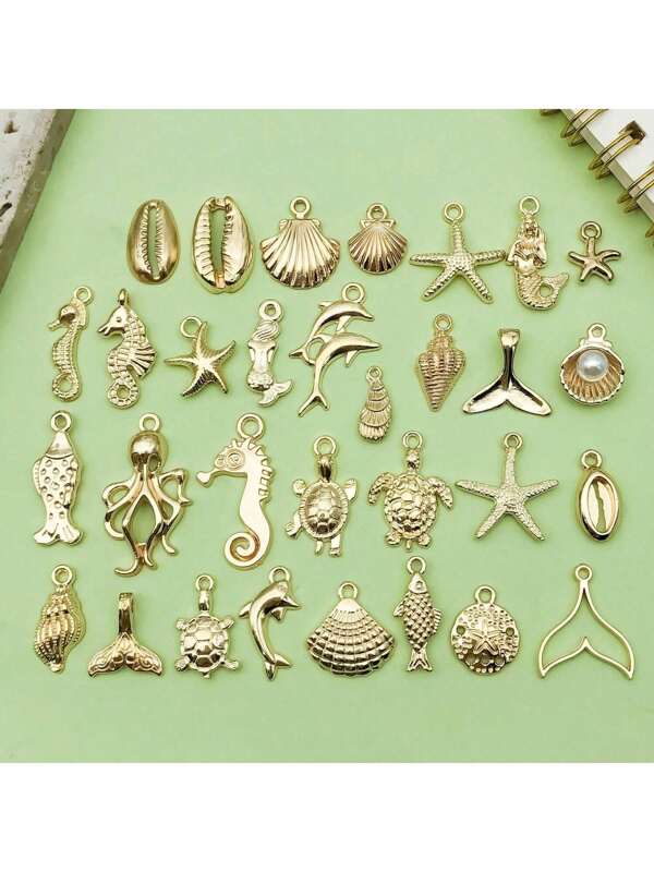 30pcs Mixed KC Golden Sea Ocean Marine Life Starfish Charms For Bulk Summer Jewelry Necklace Earrings Bracelet Making DIY Craft Accessories