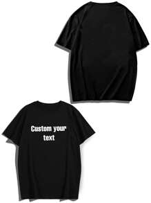 Customized Text Printed Men's T-Shirt, Personalized Text/Name/Message/Fun Text/Blessing T-Shirt, Holiday Gift, Anniversary Gift, Music Festival, Gift For Him, Men's Casual Loose Short Sleeve Round Neck T-Shirt, Party Wear