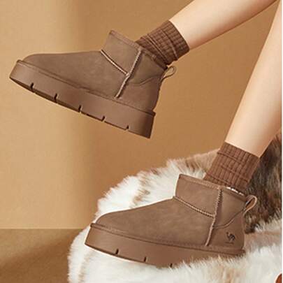 CAMEL CROWN Giày bốt đi tuyết cho nữ, bốt đi tuyết mùa thu và mùa đông có lớp lót lông cừu, bốt cổ ngắn đế dày, giày ấm áp thường ngày.
