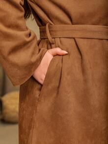 Rusttydustty Plus Size Women's Bohemian Brown Suede Deer Fur Jacket, Autumn/Winter - Mocha - View 8