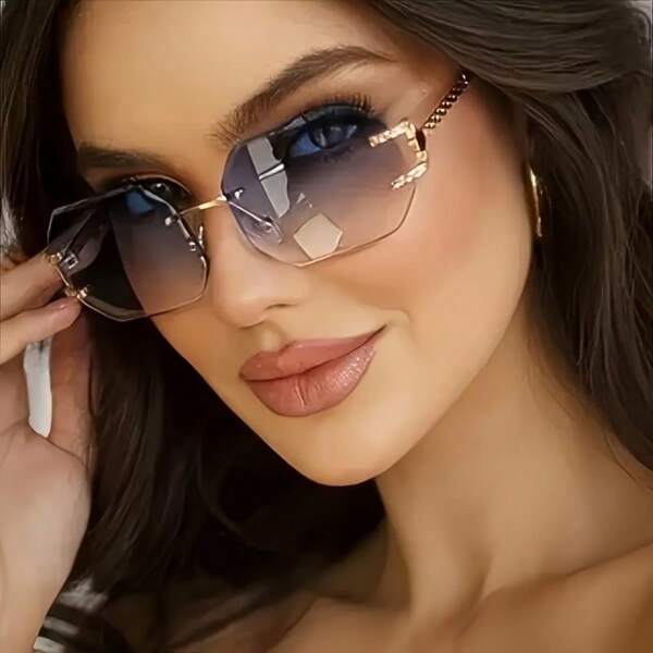 1pc Women's Metal Polygonal Fashion Glasses, Retro Steampunk And Style, Suitable For Outdoor, Street Style, Daily Wear And Vacation Geometric Shape Shades