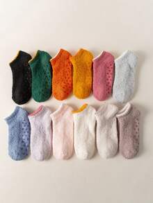 1/4双纯色毛绒袜，加厚保暖柔软蓬松，适合秋冬季节，女士袜子，舒适保暖 - 彩色 - 查看 1