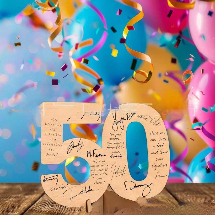 CUBIBOO, carte de aniversare cu număr artistic din lemn, pentru 50 de ani, scrisă de mână, pentru nuntă, cadou comemorativ, articol de decor pentru casă