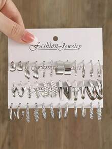 12 件复古朋克风格女式时尚别致环形耳环，百搭设计，适合日常佩戴、约会、聚会，是送给朋友的绝佳礼物 - 金色 - 查看 11