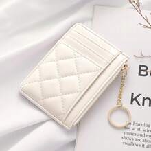 Cartera mini minimalista acolchada - Bolsa de identificación con múltiples ranuras para tarjetas y soporte para identificación, monedero con cremallera, cuero sintético color tostado - Verde - Ver 11