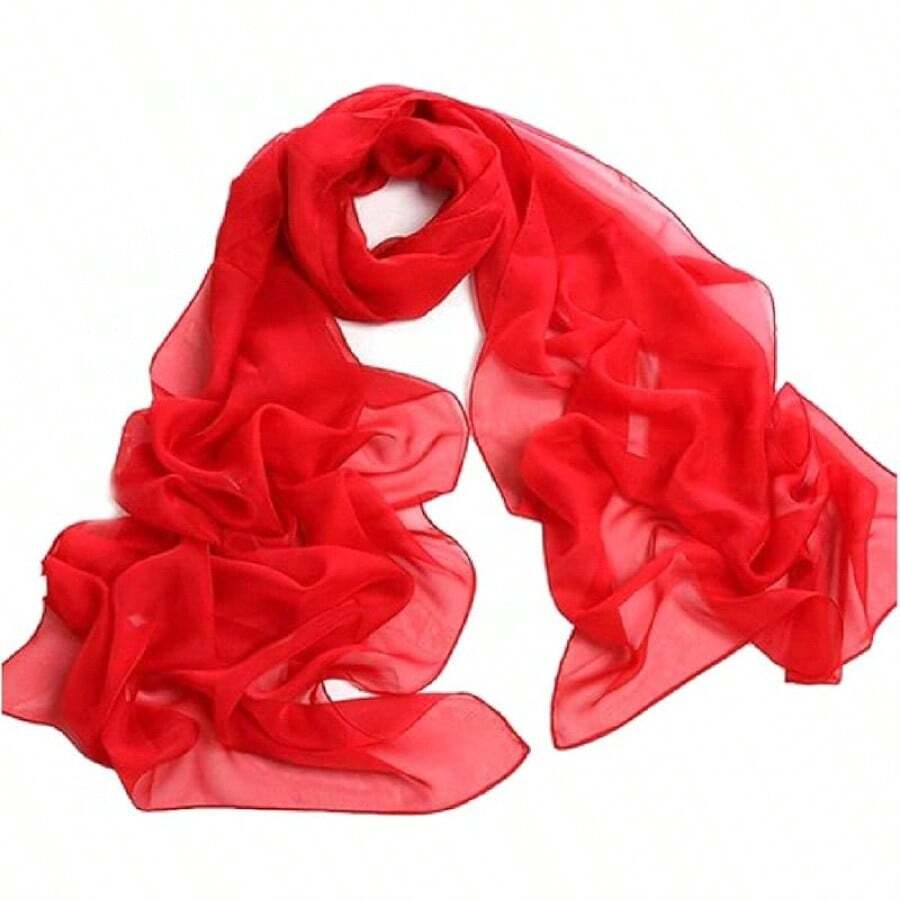 ™ Fashionable Soft Chiffon Scarfhalloween - Solid / Red - View 1
