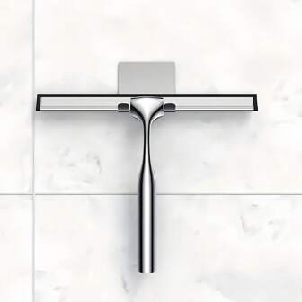 Stainless Steel Wipers With Wall Hooks For Bathroom, Shower Glass Doors, Windows, And Car Cleaning, Multifunctional Wipers With Adhesive Hooks (10 Inches), Stylish Silver
