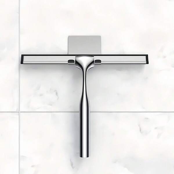 Stainless Steel Wipers With Wall Hooks For Bathroom, Shower Glass Doors, Windows, And Car Cleaning, Multifunctional Wipers With Adhesive Hooks (10 Inches), Stylish Silver