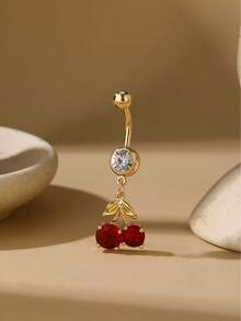 1 件可爱樱桃方晶锆石肚脐环，女士身体首饰 - 櫻桃 - 查看 7
