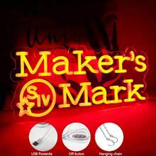 精彩生活 Maker Mark 威士忌霓虹灯 - USB 供电 LED 灯，适用于酒吧、酒馆、男人窝和派对装饰，多功能壁挂式设计