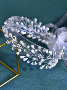 1pc Handmade Rhinestone & Pearl Decor Women's Waist Belt, Suitable For Evening Gowns, Wedding Dresses - Bạc - Xem 6