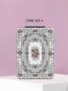 1个折叠式化妆镜，便携式轻巧手持镜，耐用PU皮革，花卉装饰设计，可折叠结构，180°翻盖，适合各种场合