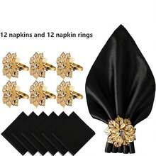 12pcs Gold Flower Napkin Rings & 12pcs Rose Gold Napkin Rings Set, Suitable For Wedding, Party, Ball, Event, Outdoor, Daily, Anniversary, Celebration Table Decor - Multicolor - View 14