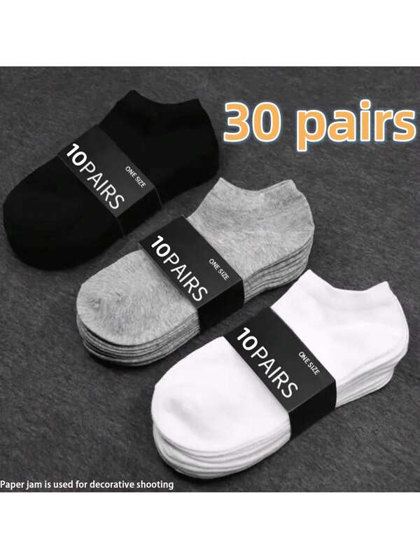 10/15/20/30 Pairs Men's Basic Ankle Socks, Men's Business Socks, Durable, Breathable Polyester Socks, Ankle Cut, Moisture Wicking, Comfortable For Spring/Summer