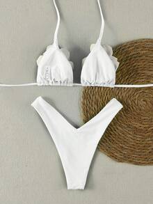 Bộ bikini Polovedo chính hãng, hàng mới về mùa Xuân/Hè, kiểu dáng gợi cảm, thanh lịch, màu trắng trơn họa tiết hoa, dành cho nữ, thích hợp đi biển, nghỉ mát hoặc hẹn hò. - trắng - Xem 3