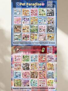 Sổ dán hình phong cách Nhật Bản cổ điển - 20 tờ với họa tiết đồ ăn ngon và thú cưng dễ thương, thích hợp cho nhật ký, ốp điện thoại, bình nước - Acrylic tự dán, kết cấu nhựa, trang trí nhật ký thiết kế Bento dễ thương, có thể tái sử dụng, đồ dùng học tập, trở lại trường - Nhiều màu - Xem 20