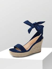 Womens Open Toe Espadrilles Wedges Tie Lace Up Cute Ankle Strap Platform Sandals Dressy Shoes - Màu xanh hải quân - Xem 7