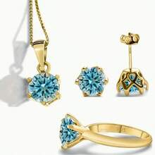 4ct Total Moissanite 3pcs Jewelry Set For Women | 1ct Ring + 1ct Necklace + 2x1ct Earrings | Wedding & Engagement Collection | Perfect For Daily Wear, Dating & Gifting To Lovers, Friends, Family