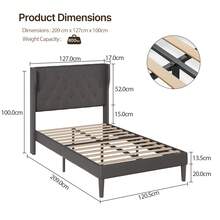 Upholstered Bed 90 / 120 / 140x200 Cm With Headboard And Slatted Frame, Single Bed Double Bed, Easy To Assemble And Stable, 20cm Storage Space Under The Bed - Màu xám đen - Xem 6