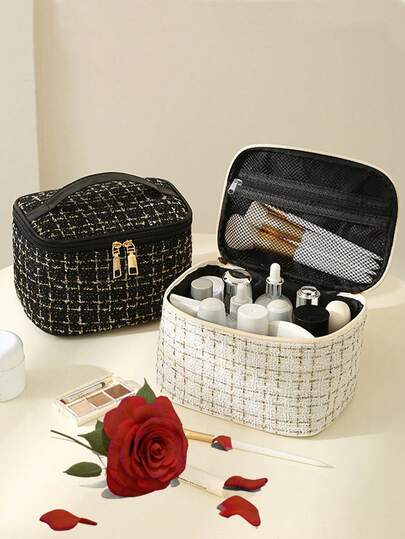 1 pieza Bolsa de cosméticos impermeable de gran capacidad - Ideal para viajes y organizar maquillaje y brochas, bolsa de aseo, bolsa de maquillaje, viajes, artículos esenciales para dormitorio, equipaje de vuelta al colegio, con cierre de cremallera para lápiz labial, brochas, teléfono, monedas, uso en el hogar, viajes y escuela, estuche organizador de cosméticos