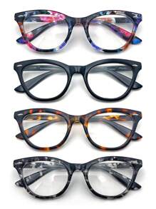Stylish Reading Glasses Set - 4 Pairs Of Multicolor Cat Eye Frames With Unique Patterned Temples For Men & Women,Fashion Elegant Office Computer Presbyopic Readers For Women Eyeglasses - With Rivet Decoration,Spring Hinges, Full Frame Printed For Daily Use&Best Gifts